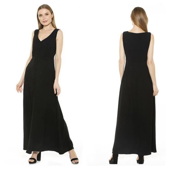 Alexia Admor Dress Milana Maxi Button Sleeveless Neutral Minimal Black 6 - Picture 10 of 10